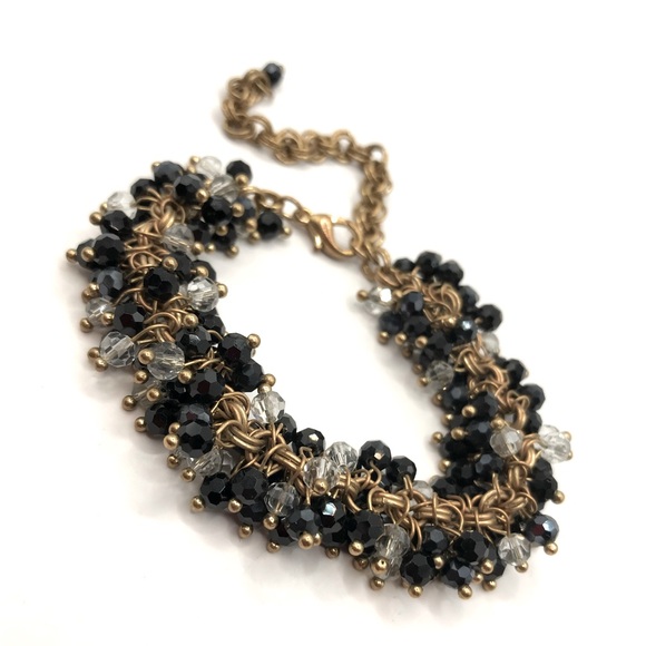 Gold-Tone with Black & Clear Faceted Pin Set Beads Bracelet - Picture 1 of 6
